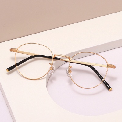 新款文艺复古圆框钛架同款减龄气质眼镜框超轻柔韧