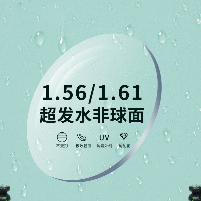 1.56/1.61非球面超发防水膜镜片 抗污清晰护眼光学树脂镜片