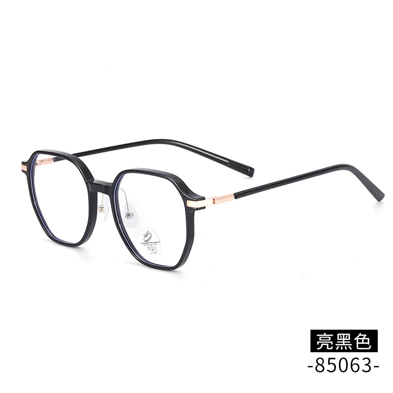 TR透明网红抖音85063防蓝光复古眼镜框 黑色金胶显瘦tr90平光镜