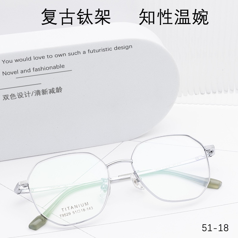小红书种草复古眼镜 钛架多边形镜框9529 宽边开球配高度近视眼镜
