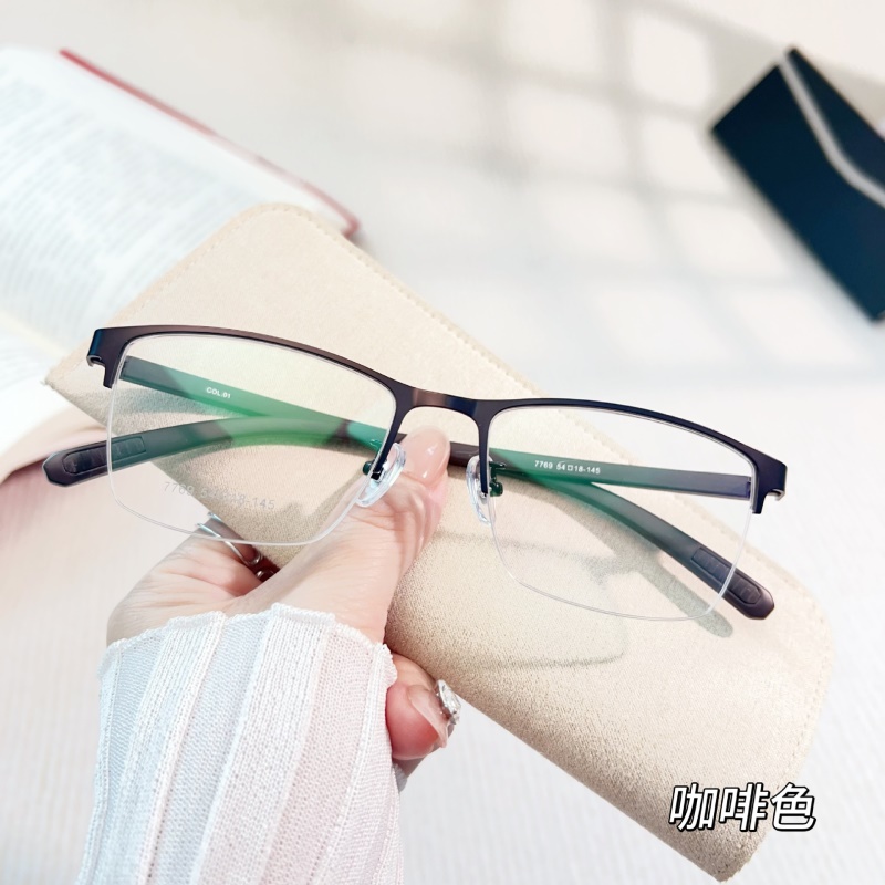 新款防滑金属眼镜框丹阳商务男款钢板近视镜架超弹塑钢腿7769