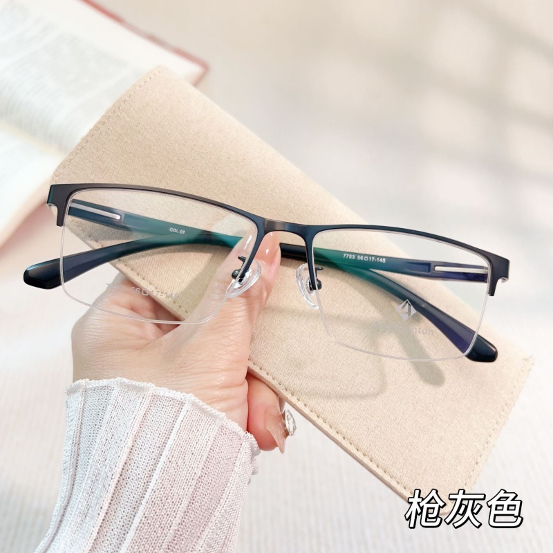 丹阳工厂钢皮眼镜框架跨境7753超韧塑钢腿金属商务休闲半框眼镜男