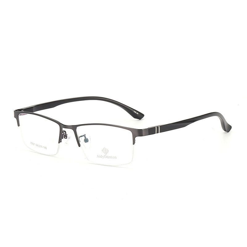 新款钢板眉毛金属眼镜框丹阳商务男款近视镜架超弹塑钢腿7757