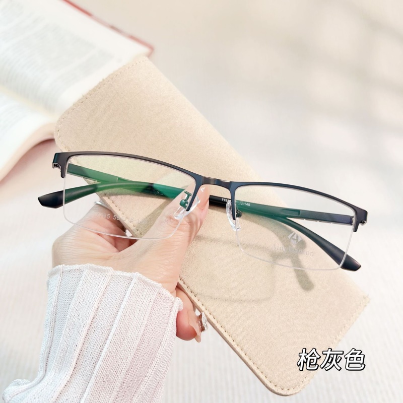 丹阳工厂店钢皮眼镜架跨境批发7765男士眼镜框金属休闲半框眼镜男