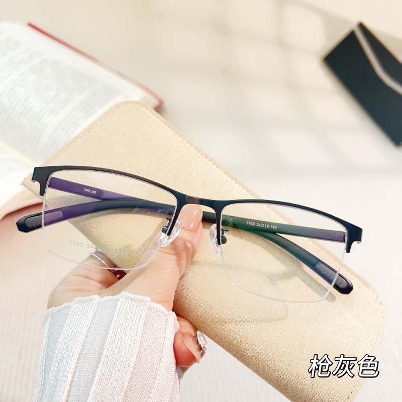 新款防滑金属眼镜框丹阳商务男款钢板近视镜架超弹塑钢腿7769