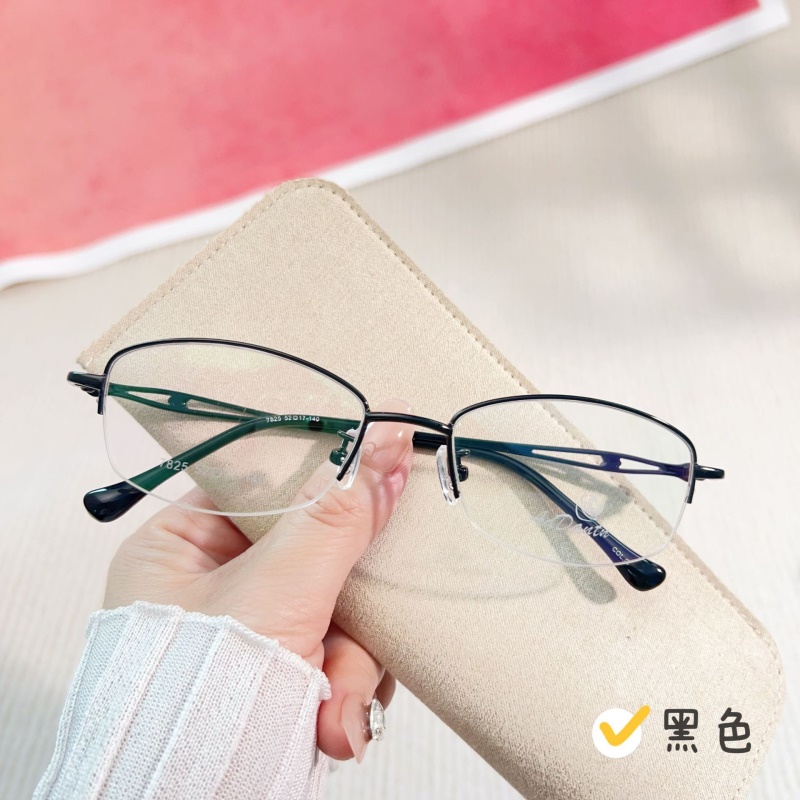 7825金属眼镜架时尚商务双色近视眼镜丹阳厂家批发椭圆半框眼镜女