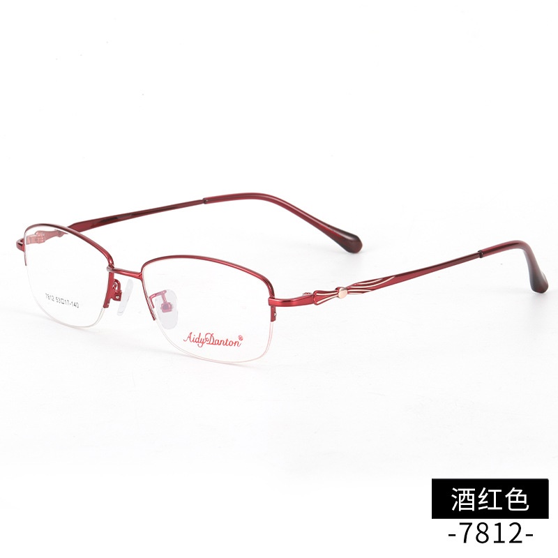 时尚双色新款近视眼镜框7812丹阳厂家批发半框商务女士金属镜架