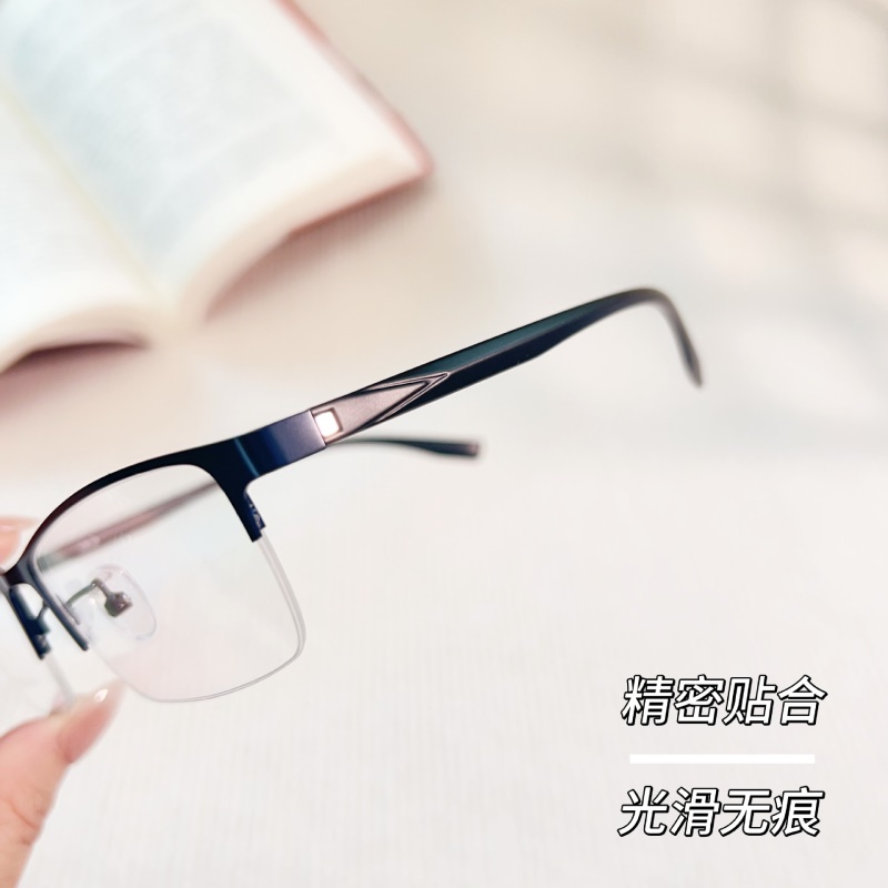 钢板眼镜架跨境批发7762男士金属休闲半框架丹阳光学眼镜架厂家