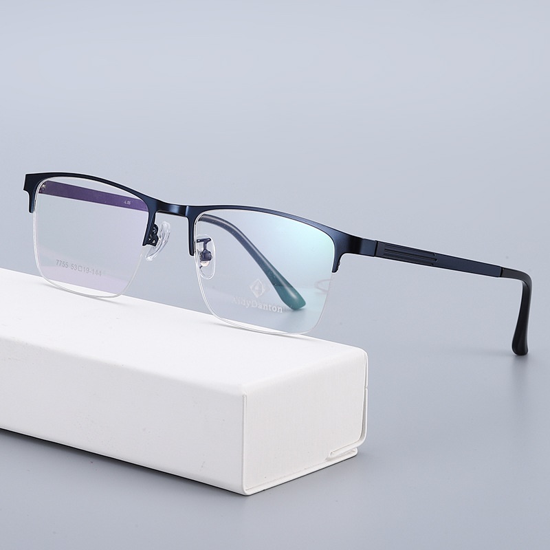 丹阳钢板眉毛眼镜架厂家批发7755男士中号金属半框架光学眼镜框