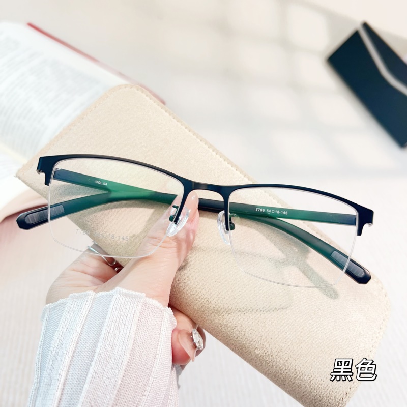 新款防滑金属眼镜框丹阳商务男款钢板近视镜架超弹塑钢腿7769