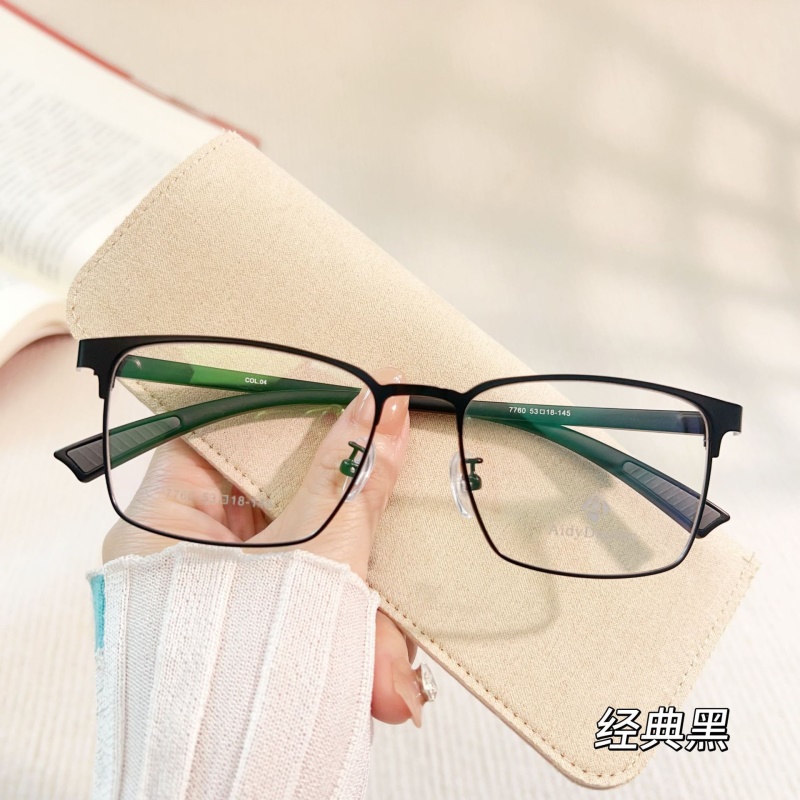 跨境批发钢板眼镜架7760男士金属休闲全框架丹阳塑钢腿眼镜架厂家