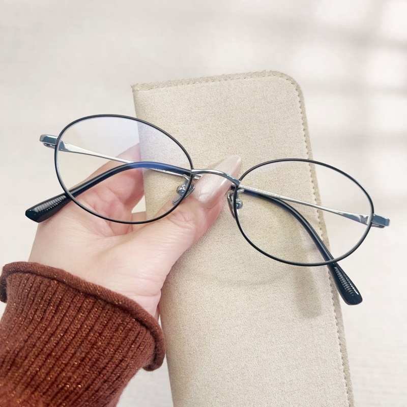 高级老钱风素颜眼镜椭圆平光镜丹阳眼镜工厂店08165纯钛金丝眼镜