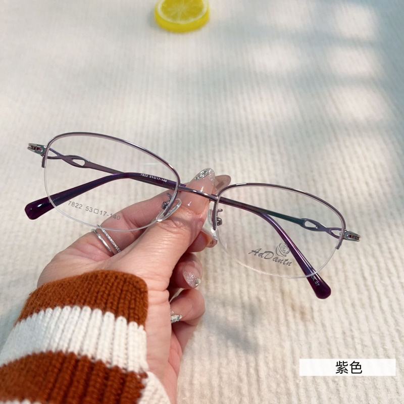 时尚双色新款眼镜近视7822丹阳厂家批发半框女士眼镜商务金属镜架