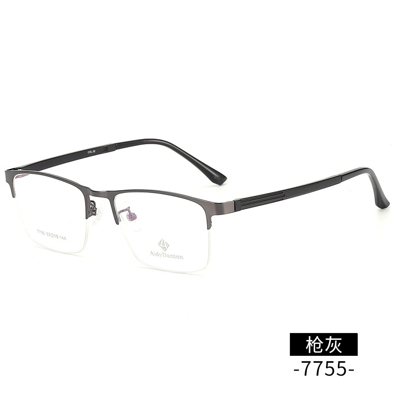 丹阳钢板眉毛眼镜架厂家批发7755男士中号金属半框架光学眼镜框