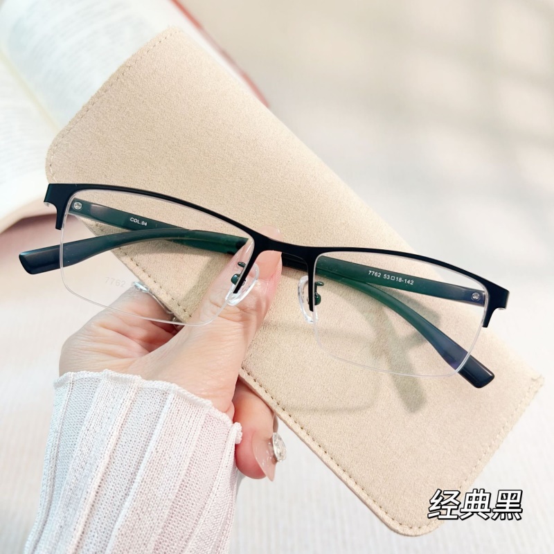 钢板眼镜架跨境批发7762男士金属休闲半框架丹阳光学眼镜架厂家