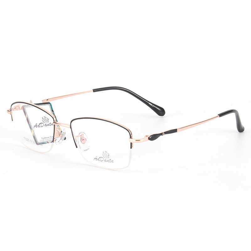 时尚 新款近视眼镜框77023厂家批发可做渐近片女士超轻半框眼镜架