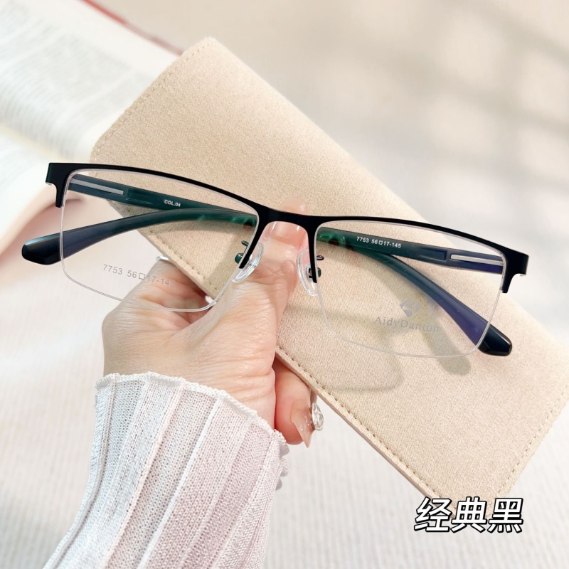 丹阳工厂钢皮眼镜框架跨境7753超韧塑钢腿金属商务休闲半框眼镜男