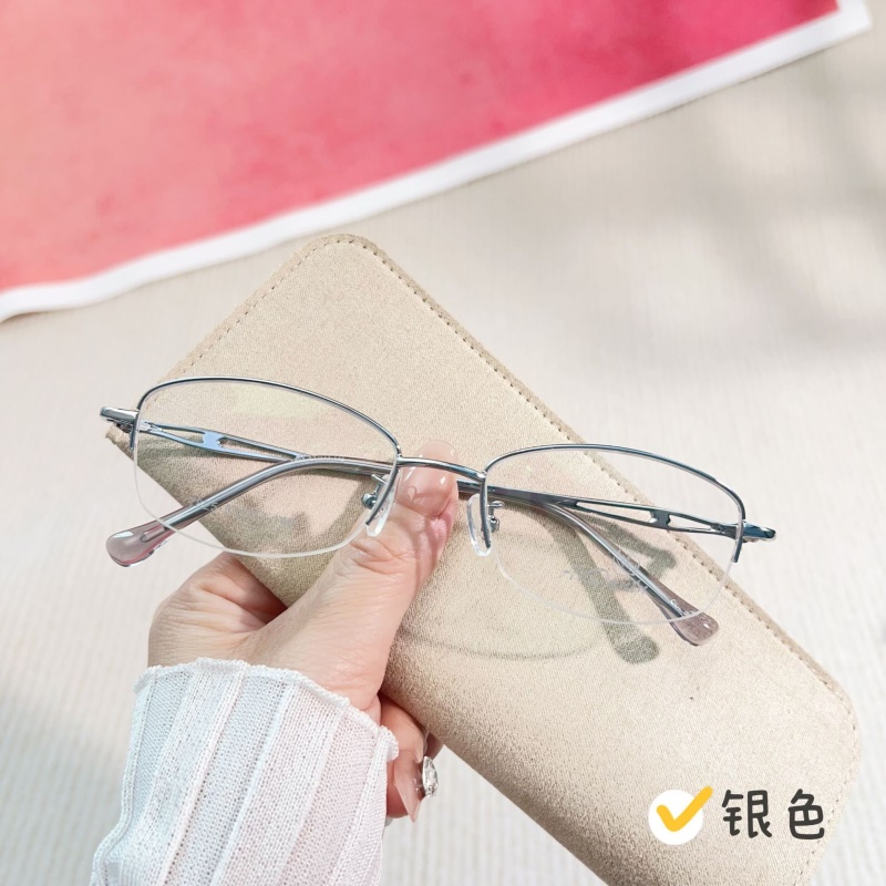 7825金属眼镜架时尚商务双色近视眼镜丹阳厂家批发椭圆半框眼镜女