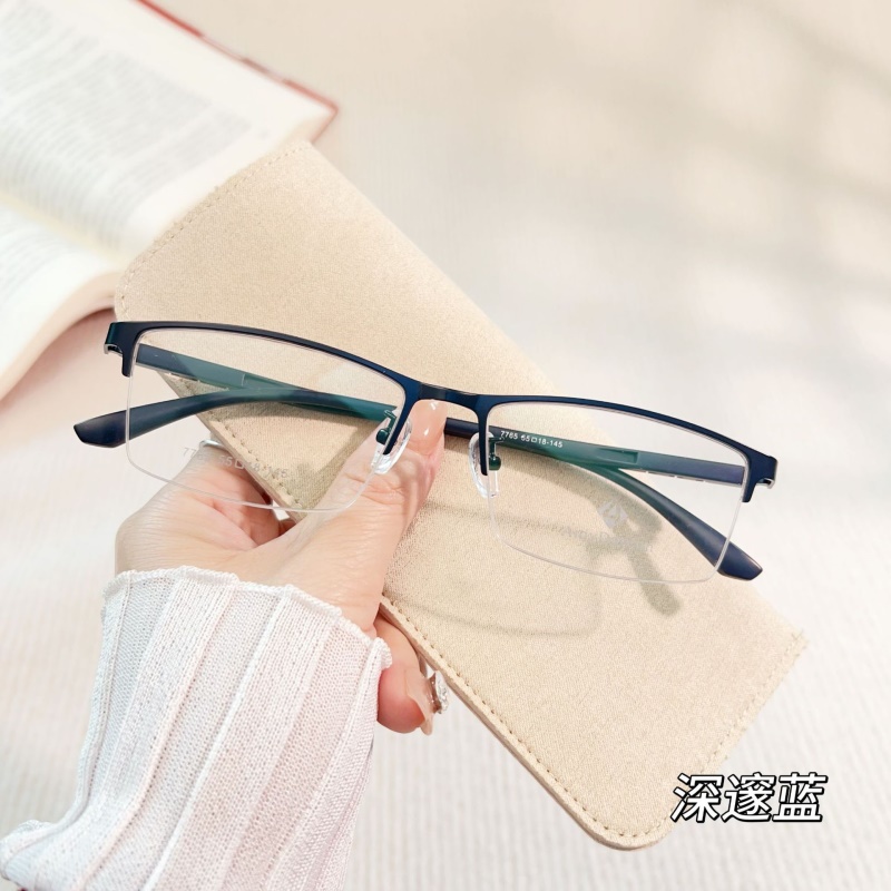 丹阳工厂店钢皮眼镜架跨境批发7765男士眼镜框金属休闲半框眼镜男