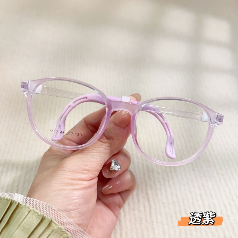 硅胶眼镜框儿童某白同款透明色系男女款软鼻托舒适圆形眼镜6117
