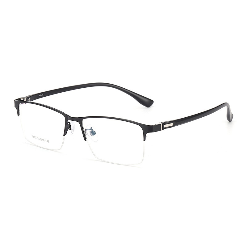 丹阳方形眼镜框半框塑钢镜腿7763金属框架眼镜跨境钢皮镜框男款