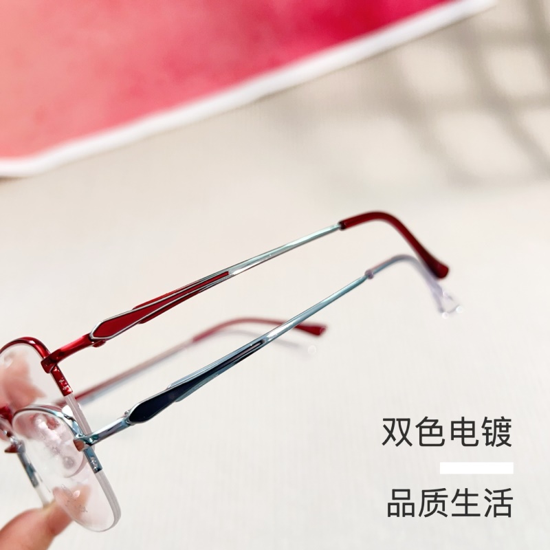 新款时尚双色近视7827厂家批发商务金属女士丹阳镜架半框眼镜框