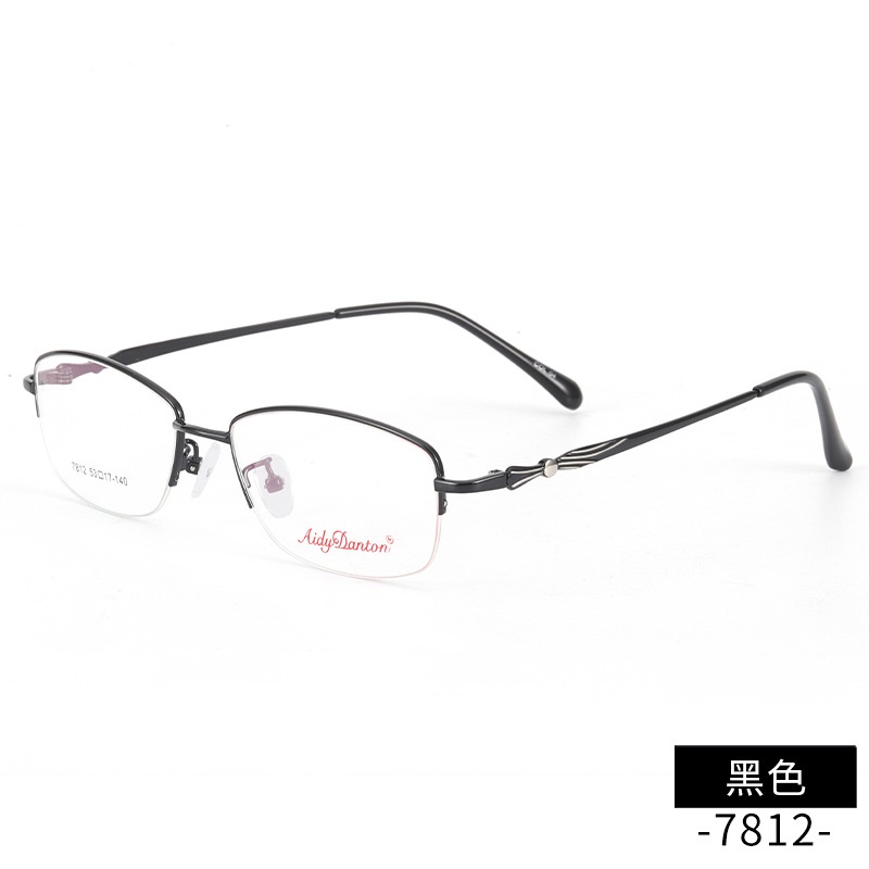 时尚双色新款近视眼镜框7812丹阳厂家批发半框商务女士金属镜架