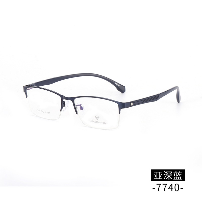 新款金属眼镜框批发丹阳半框 商务男款钢板镜架近视塑钢腿7740