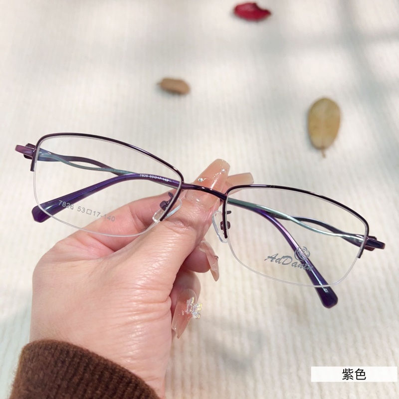 时尚新款眼镜近视女7826丹阳半框双色立体商务可配渐近片镜架
