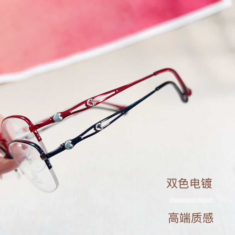7825金属眼镜架时尚商务双色近视眼镜丹阳厂家批发椭圆半框眼镜女