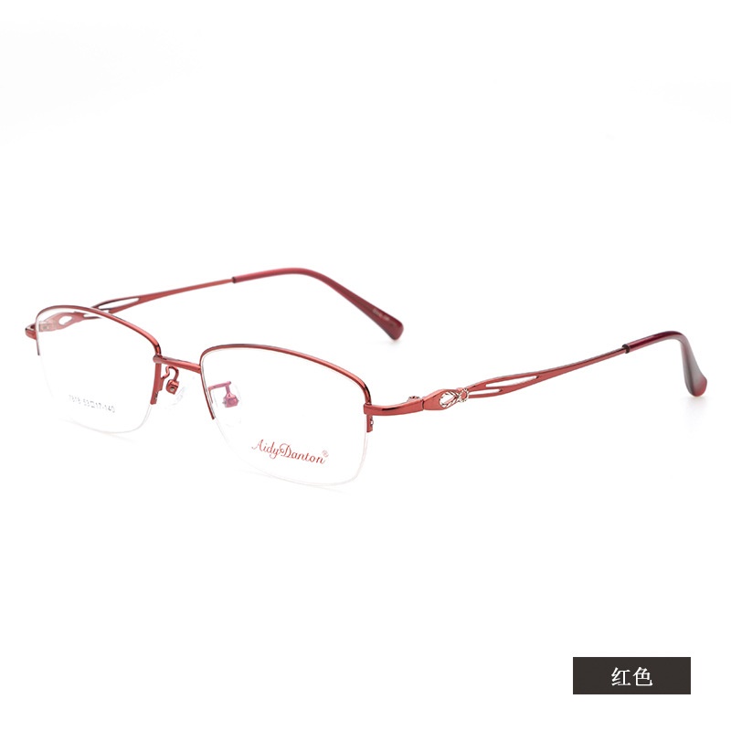 金属眼镜架半框近视镜7818配渐进片商务眼镜框丹阳女士酒红色眼镜
