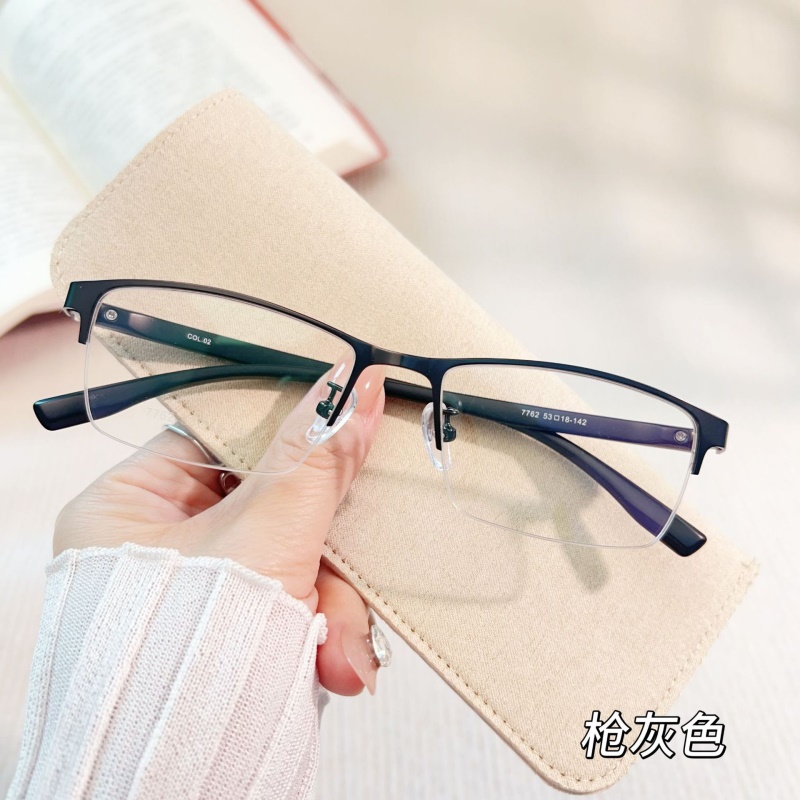 钢板眼镜架跨境批发7762男士金属休闲半框架丹阳光学眼镜架厂家
