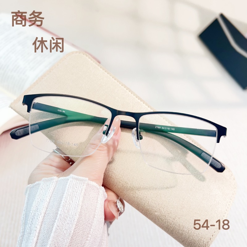 新款防滑金属眼镜框丹阳商务男款钢板近视镜架超弹塑钢腿7769