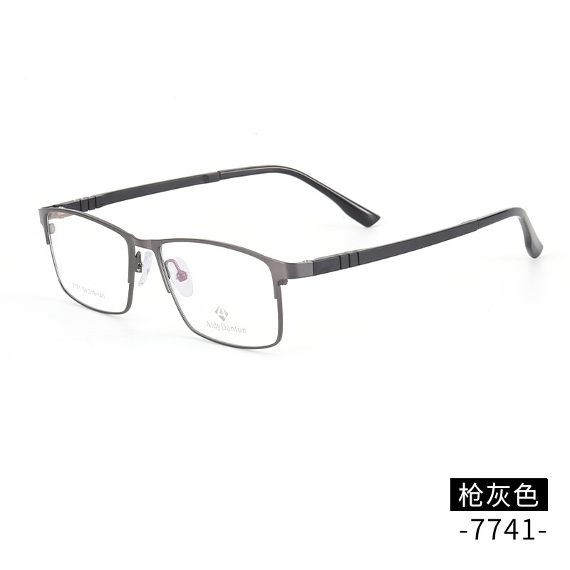 弹簧腿钢板眼镜架厂家批发7741男士金属全框塑钢长城腿眼镜框丹阳