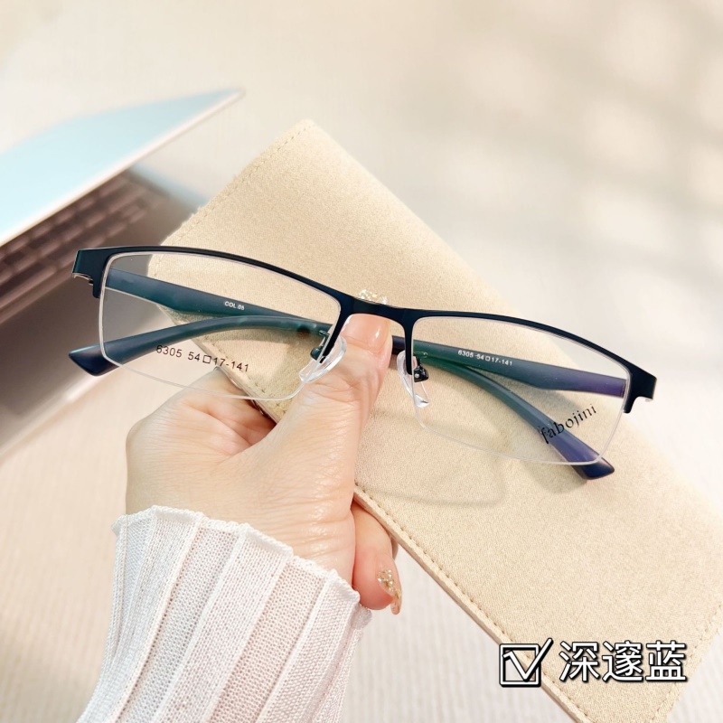 钢板眼镜架平台批发6305男士金属休闲半框架丹阳光学眼镜架厂家