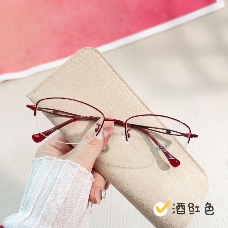 7825金属眼镜架时尚商务双色近视眼镜丹阳厂家批发椭圆半框眼镜女