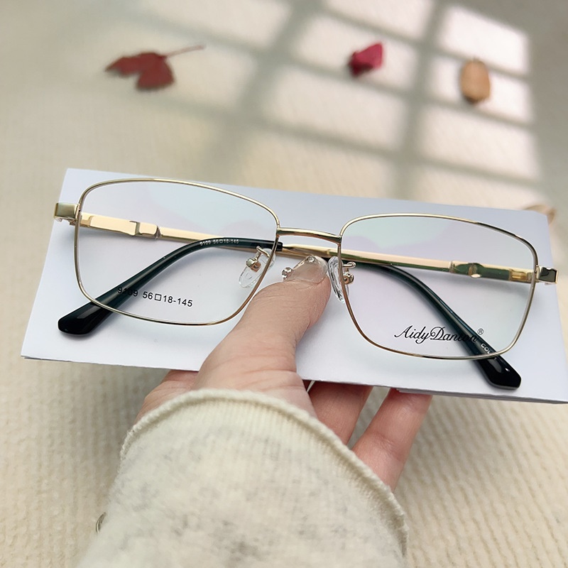 时尚大号商务 眼镜框批发9109男士360度腿弯曲眼镜  金属宽边记忆
