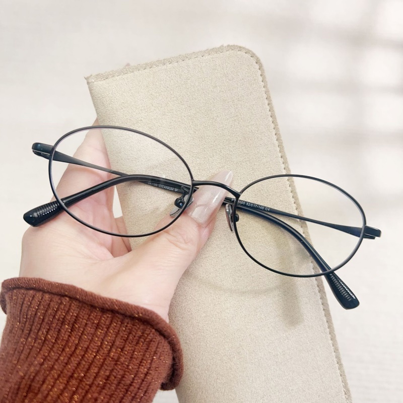 高级老钱风素颜眼镜椭圆平光镜丹阳眼镜工厂店08165纯钛金丝眼镜