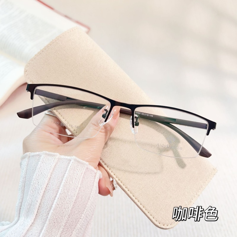 丹阳工厂店钢皮眼镜架跨境批发7765男士眼镜框金属休闲半框眼镜男