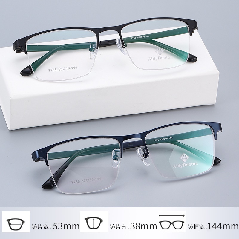 丹阳钢板眉毛眼镜架厂家批发7755男士中号金属半框架光学眼镜框