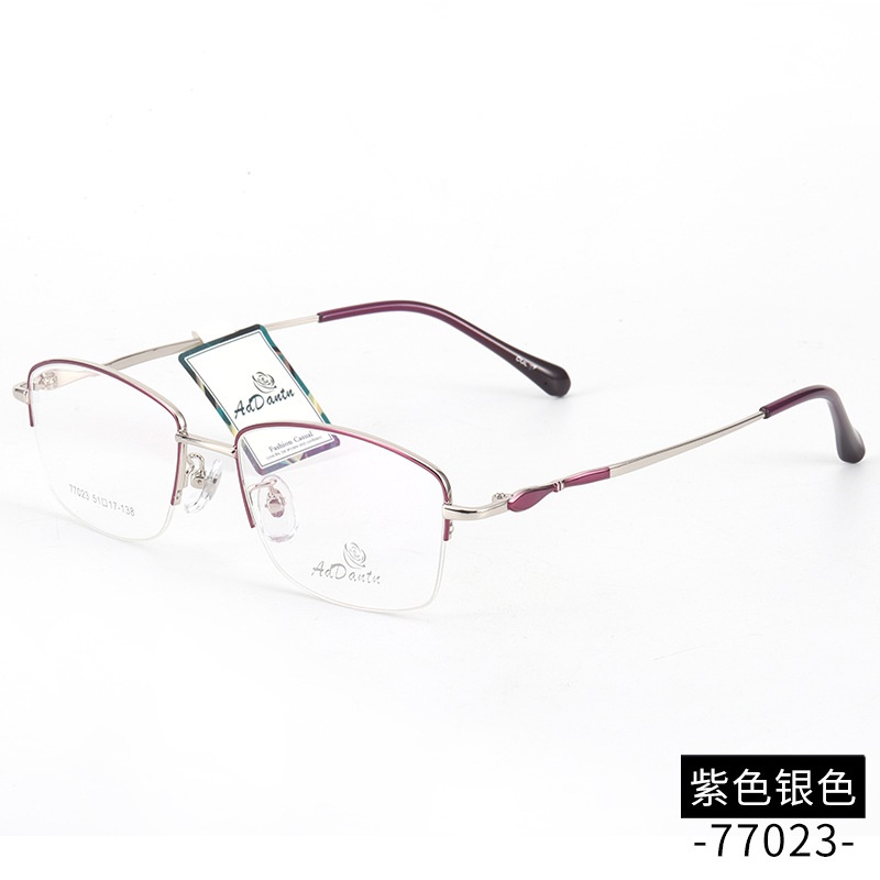 时尚 新款近视眼镜框77023厂家批发可做渐近片女士超轻半框眼镜架