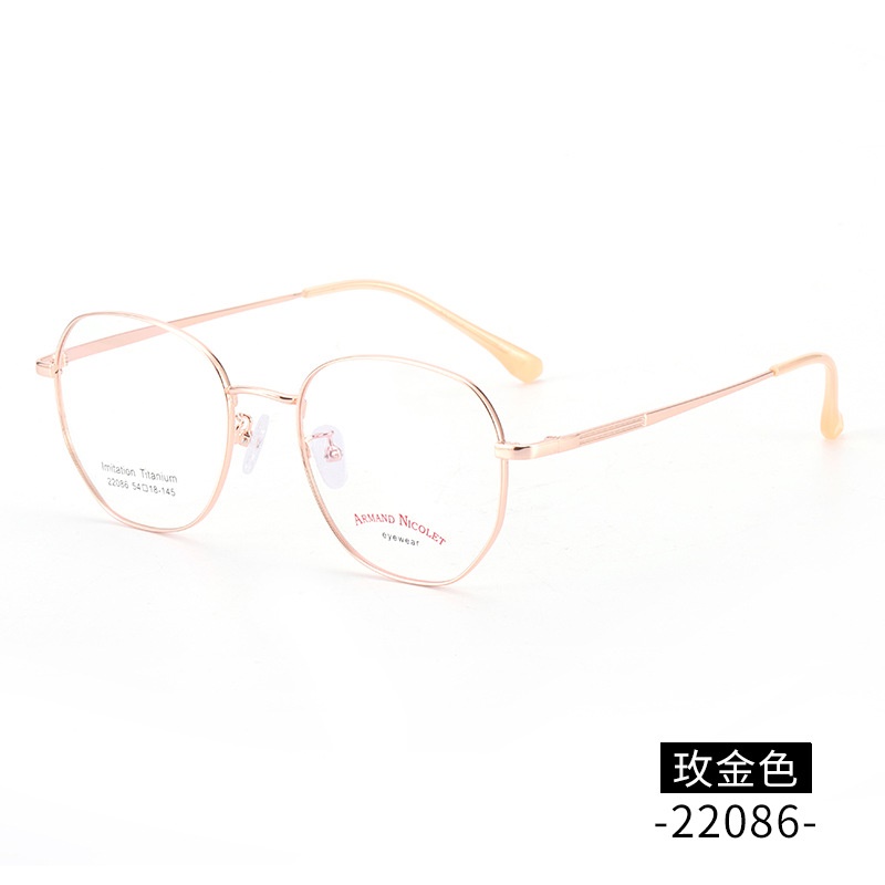 IP电镀多边形配镜宽边显薄镜架 男女款复古全框眼镜工厂批发22086