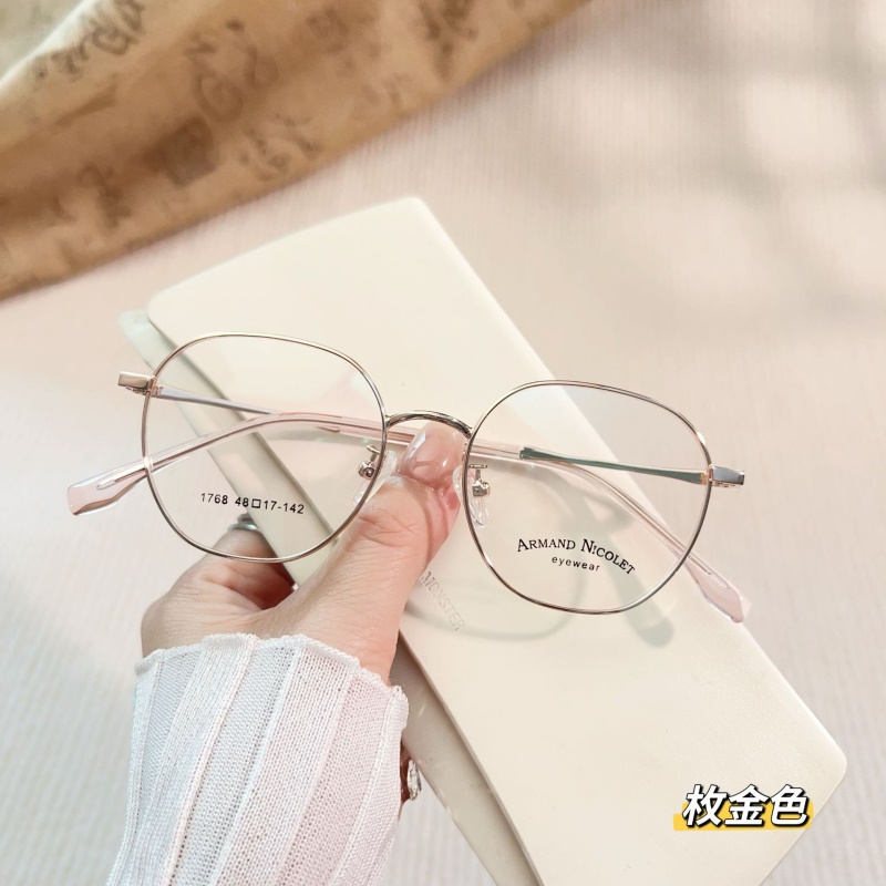 新款 近视眼镜1768全框眼镜架带锁块男女士多边形复古金属眼镜框