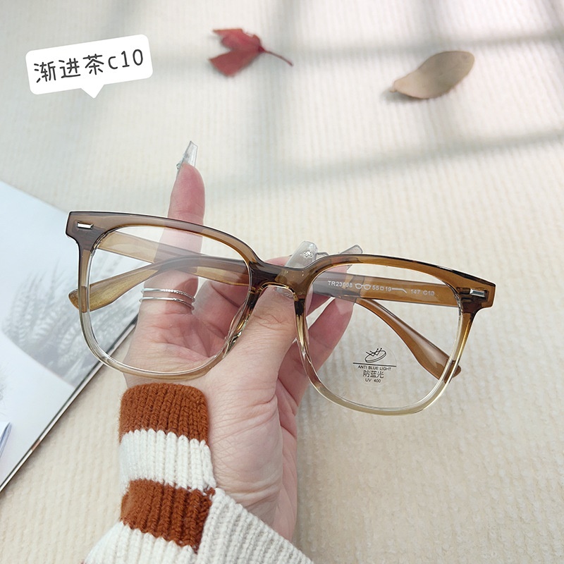TR透明网红同款23098防蓝光眼镜框 铆钉显瘦小红书种草tr90平光镜