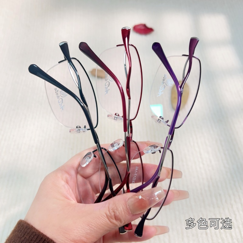 时尚新款眼镜近视女7826丹阳半框双色立体商务可配渐近片镜架