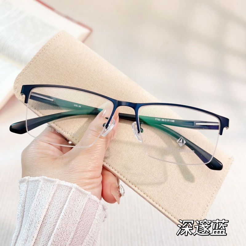 丹阳工厂钢皮眼镜框架跨境7753超韧塑钢腿金属商务休闲半框眼镜男