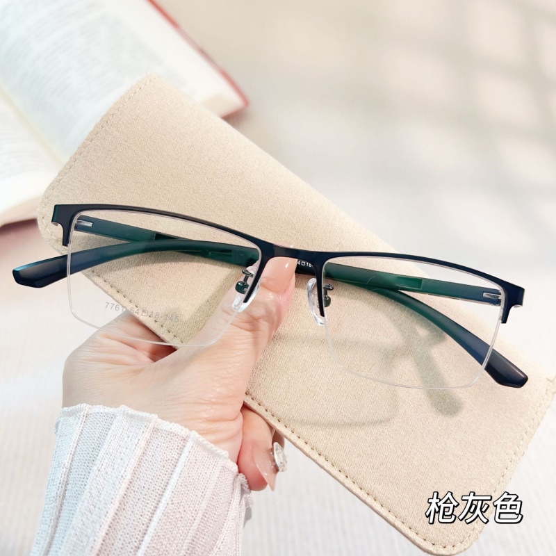 钢板眼镜架跨境批发7761男士金属休闲半框架丹阳光学眼镜架厂家