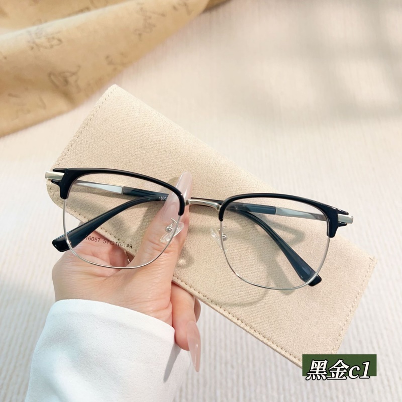 新款时尚眉毛眼镜架 素颜眉线框16057斯文痞帅黑色丹阳眼镜轻定制