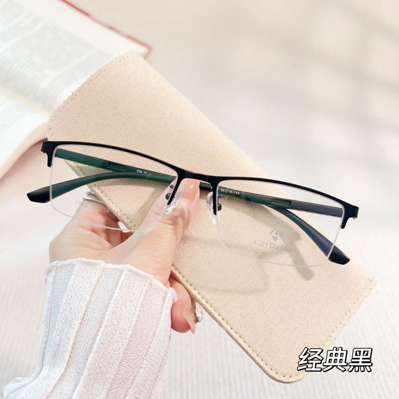 丹阳工厂店钢皮眼镜架跨境批发7765男士眼镜框金属休闲半框眼镜男