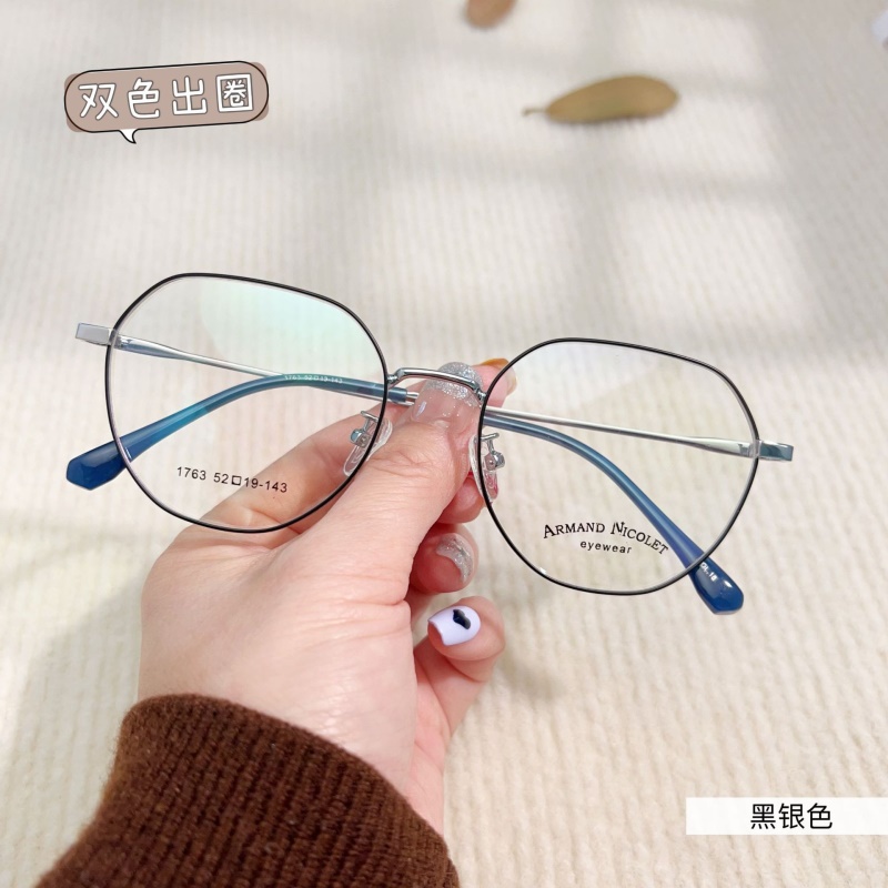 小红书金属复古眼镜多边形有锁块镜架批发1763平光镜丹阳配镜近视